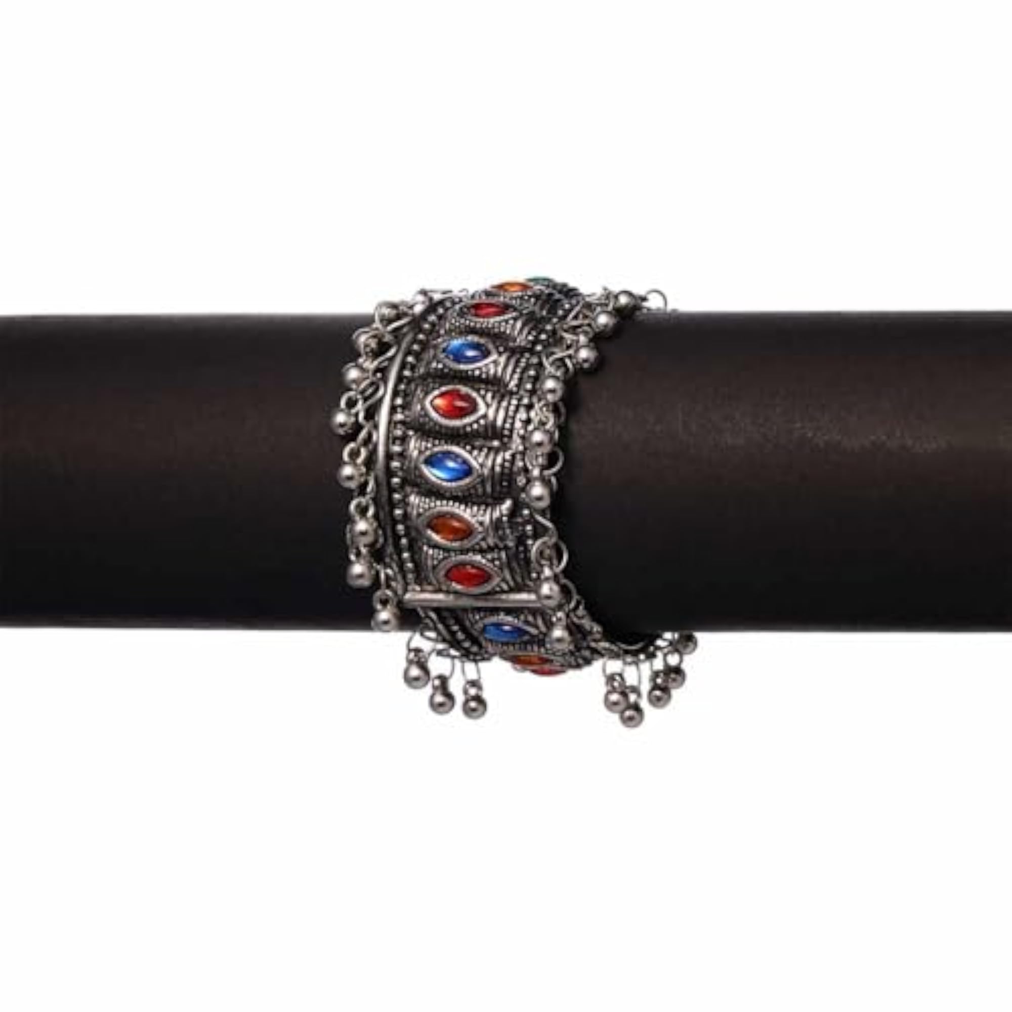 Bling Queen Oxidized Kada Bangle Bracelet With Cubic Zirconia