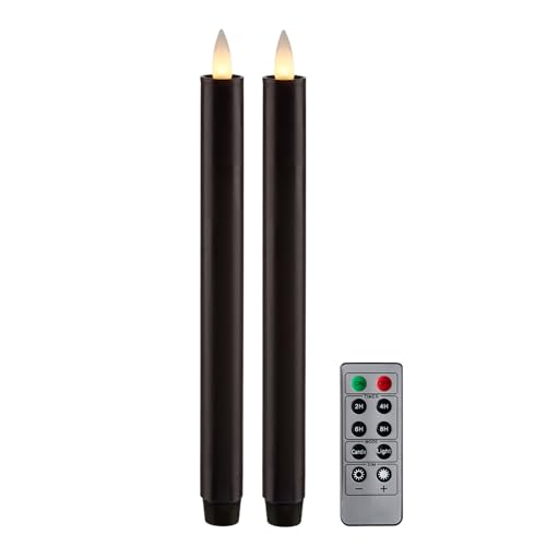 Image of Flameless Taper Candles Flickering with Remote and Timer, 3D Moving Flame Taper Candle Battery Operated to 400 Hours, 9 Inch Window Candles, (Black)