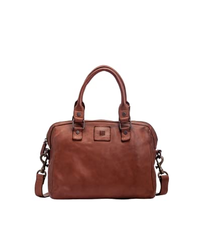 BIBA | Bolso de Mujer de Cuero Genuino, Bolso de Mano Heritage Boston BT1, Asa Corta y Larga, Cierre con Cremallera, Piel de Vaca Legítima, Color Cuero Cover
