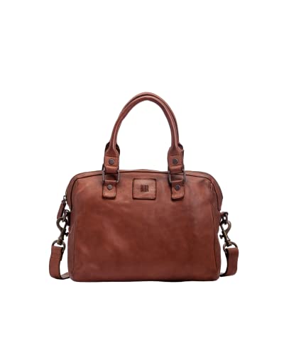 BIBA | Sac à Main pour Femme de Cuir Véritable, Sac à Main Heritage Boston BT1, Manche Courte et Sangle Longue, Fermeture Zippée, Cuir de Vachette Véritable, Couleur Cuir