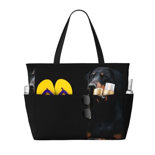 Sac de plage Doberman Pinscher grand cabas noir pour femme