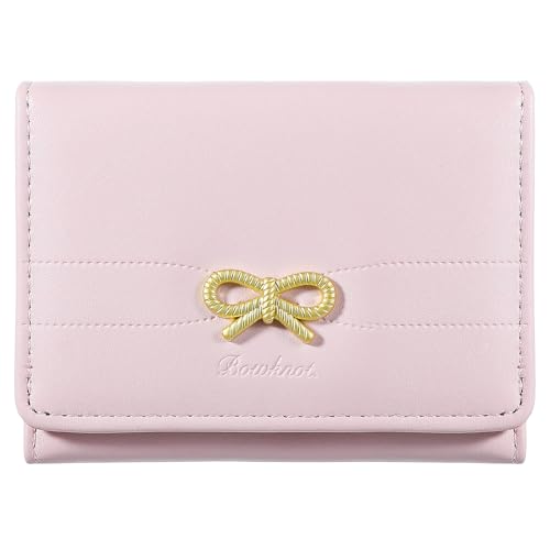 Lusofie Mini Geldbeutel Mädchen Portemonnaie Damen Süße Schleifen Cute Wallet Geldbörse Pu Leder Dreifach Faltbar Kurzformat Portmonee Mit Ausweisfenster Niedliche Kleine Viele Fächer Geldbeutel