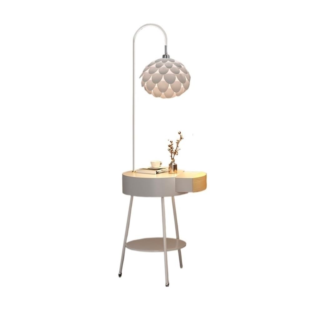 Jian1004 Floor Lamp, Mid-Century Modern Floor Lamp with Side Table & USB Charging, 2 Drawers(White)