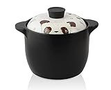 Lotus Blue 5-Quart Cartoon Pattern Ceramic Round Black Dish Casserole/Clay Pot/Earthen Pot/Ceramic Cookware With White Lid Heat-Resistant Fox Girl Uncle Brown Bear Gift Box (PANDA)