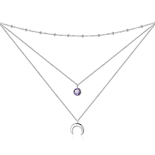 PEIMKO Dainty Non Tarnish Gold Plated 925 Sterling Silver Crescent Moon Double Layered Choker Necklace for Women, Triple Layered Moonstone Necklaces June Birthday Gift for Women