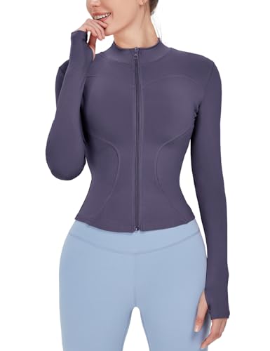 Image of Locachy Women's Lightweight Stretchy Workout Full Zip Running Track Jacket with Thumb Holes