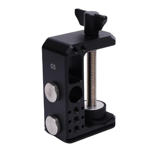 Image of Yunseity C Clamp Tripod Mount Camera Holder with 6 Pcs 1 /4 & 3 /8 Inch Holes, Adjustable Clamp, 38MM Base, Aluminum Alloy, 6.2cm Clamp Range, for Light Stands, Tripods, Desks