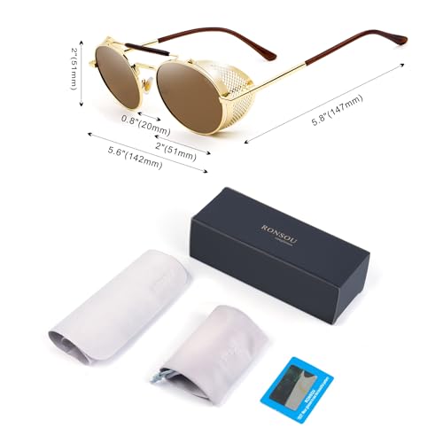 Image of RONSOU Steampunk Style Round Vintage Polarized Sunglasses Retro Eyewear UV400 Protection Matel Frame