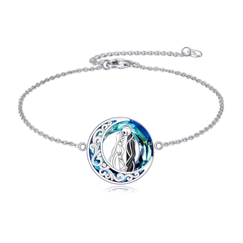 Nightmare Bracelet Sterling Silver Crystal Jack and Sally Bracelet Skull Jewelry