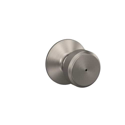 Image of Schlage F40 BWE 619 Bowery Door Knob, Bed & Bath Privacy Lock, Satin Nickel