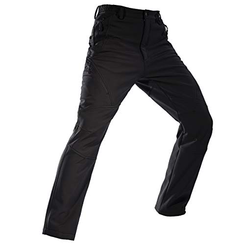 FREE SOLDIER Pantalon Impermeable Hombre, Pantalones de Trabajo Softshell, Pantalones de Invierno con Forro Polar Térmico para Exteriores, para Trekking, Caminar, Pescar(Negro Oscuro,50)