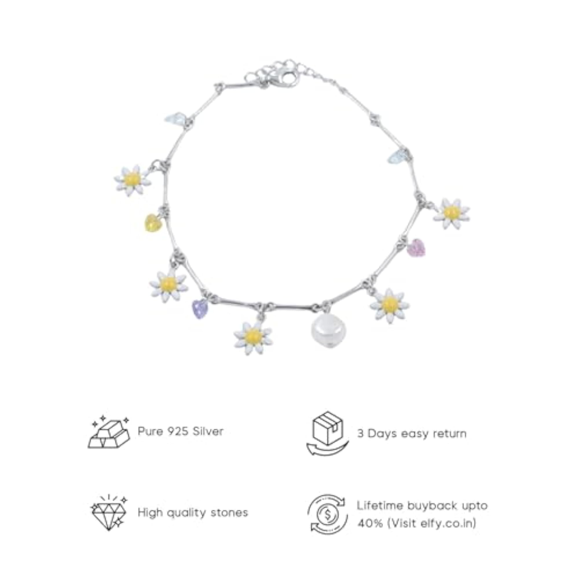 Women's Pure Bloom Daisy Charm Bracelet with Pearl Accent, Adjustable