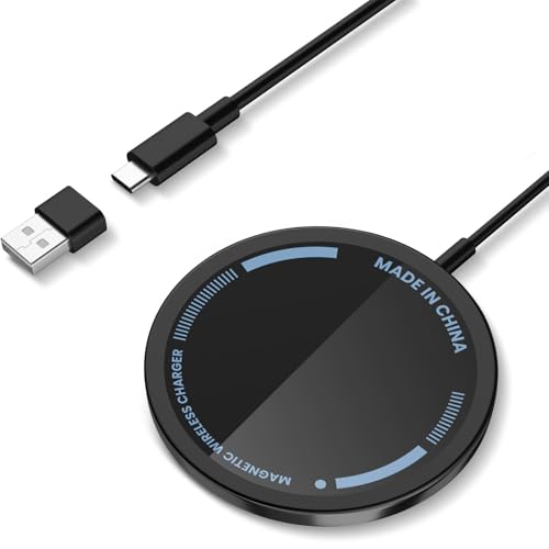 Caricatore Wireless Magnetico, 15W Caricabatterie MogSafe Caricatore Senza Fili Portatile Rapida magnetico Caricabatterie compatibile con iPhone 17 16 15 14 13 12 serie,AirPods Pro 2/3,ecc ([Nero-CX])