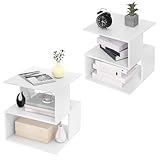 EUGAD Set 2 Comodini per Camera da Letto in Legno, Tavolino Bianco Design Moderno, Mobiletto Salvaspazio per Soggiorno, Piccola Libreria a 2 Ripiani, 40x40x43,5cm, 0166ZZ-2
