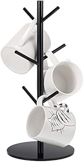 14 Inch Coffee Mug Tree Mug Holder Tree Coffee Mug Rack Cup Holders for Counter with 6 Hooks Removable Mug Stands (Black,Acrylic)