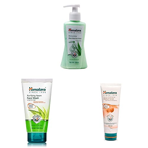 Image of Himalaya Moisturizing Aloe Vera Face Wash, 200ml & Himalaya Herbals Purifying Neem Face Wash, 150ml & Himalaya Herbals Gentle Exfoliating Walnut Scrub, 100gm