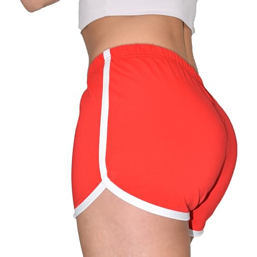 Women's Premium Quality Cotton Running Shorts - Breathable, Lightweight & Quick Dry - Perfect for Exercise, Training, Gym Workouts & Daily Wear (UK, Alpha, L, Regular, Regular, Red)