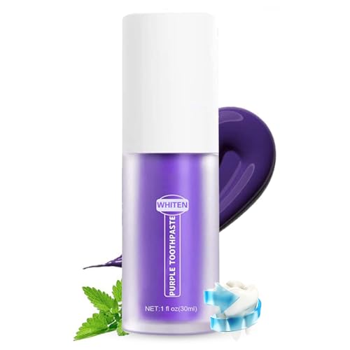 Lila Zahnpasta Weisse Zähne Purple Toothpaste Whitening Zahnpasta mit Farbkorrektur Teeth Whitening Zahncreme gegen Gelbe Zähne & Verfärbungen Sanfte Zahnpflege Frischen Atem Tiefenreinigung 30ml