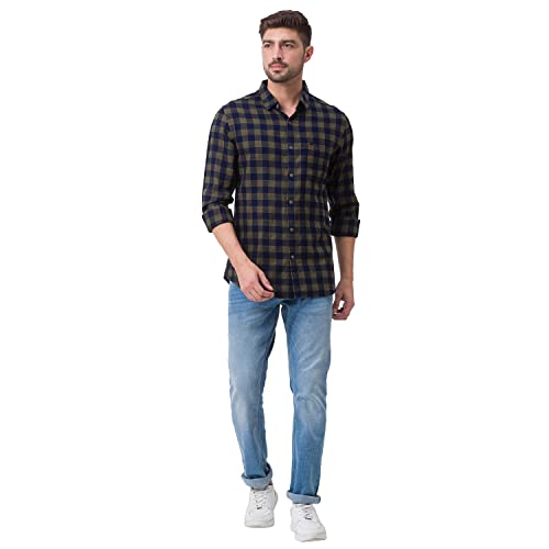 Image of Spykar Men's Cotton Checked Slim Fit Shirt