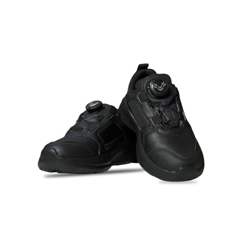 Image of CREG Kids Black School Shoes with Rotary Dial Closure | Lightweight Comfortable Running Shoes for Boys & Girls | Anti-Slip Sole Walking