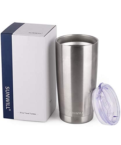 Image of SUNWILL Travel Coffee Tumbler 20 oz, Stainless Steel Mug with Lid, Insulated Cup for Water, Tea, Hot and Cold Drinks, Silver
