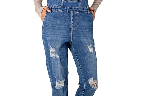 Nina Carter Damen Latzhose Jeans Boyfriend Denim Overall Jumpsuit Used-Look Sommeroverall (DE/NL/SE/PL, Alphanumerisch, M, Regular, Regular, Blau (S535-3))