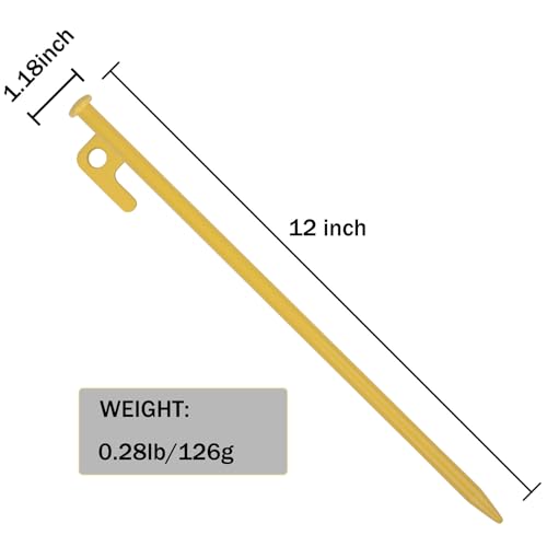 Image of 8 Pack Tent Stakes Heavy Duty 12 inch Steel Tent Pegs for Camping Unbreakable and Inflexible-Yellow