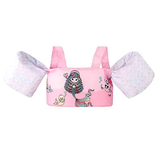 Joysummer Chaleco de Natación para Niños, Niñas Brazaletes con Correas, Flotador de Traje de Baño para Piscina para 2-6 Años Chaleco de Flotabilidad Flotante, Sirena Cover