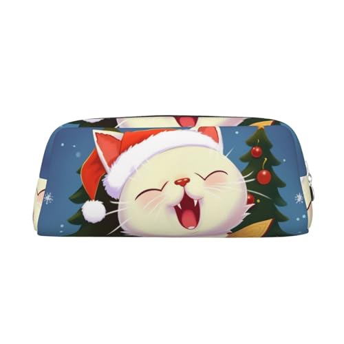 NBSKSDLK かわいい猫が歌うクリスマスキャロルメイクアップバッグ レディース メンズ ペンシルポーチ 旅行 スモール コスメバッグ ファスナー付きトイレタリーバッグ 美的ペンバッグ トレンディな収納バッグ レザーコインポーチ 財布, シルバー, On