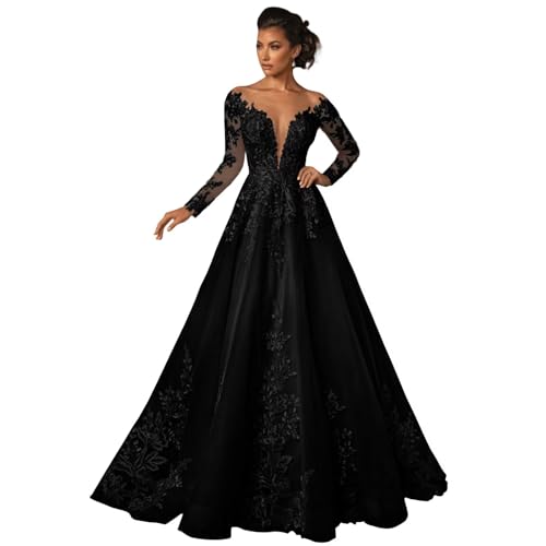 Tsbridal Women's Long Sleeve Lace Beach Wedding Dresses for Bride 2025 A Line Applique Wedding Bridal Gowns