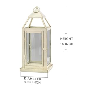 Serene Spaces Living Small Antique White Square Metal Lantern, Candle Holder, Decorative Hurricane Lantern for Wedding Aisle, Patio, Holiday, Party, Table Centerpiece, 6.25" Square & 16" Tall Serene Spaces Living Small Antique White Square Metal Lantern Candle Holder Decorative Hurricane Lantern for Wedding Aisle Patio Holiday Party Table Centerpiece 625 Square 16 Tall