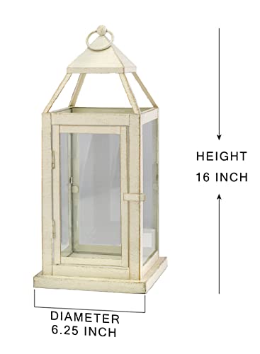 Serene-Spaces-Living-Small-Antique-White-Square-Metal-Lantern-Candle-Holder-Decorative-Hurricane-Lantern-for-Wedding-Aisle-Patio-Holiday-Party-Table-Centerpiece-625-Square-16-Tall Serene Spaces Living Small Antique White Square Metal Lantern Candle Holder Decorative Hurricane Lantern for Wedding Aisle Patio Holiday Party Table Centerpiece 625 Square 16 Tall