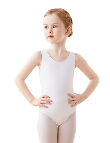 Daydance Lined White Toddler Girls Ballet Leotards Sleeveless Spandex Dance Bodysuit