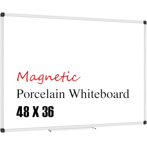 XBoard Porcelain Magnetic Dry Erase Board 48 x 36 Inch, Porcelain Whiteboard with Aluminium Frame & Marker Tray 4' x 3' | Wall Mounted Magnetic White Board for Home School Office 48" x 36" P