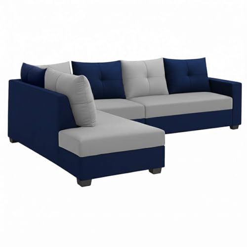 Image of SOCOZI Oriana 6 Seater LHS L Shape Sofa Set | Soft Velvet Suede Fabric | Modern Design | Plush Comfort Cushions for Living Room (Light Grey- DarkBlue)