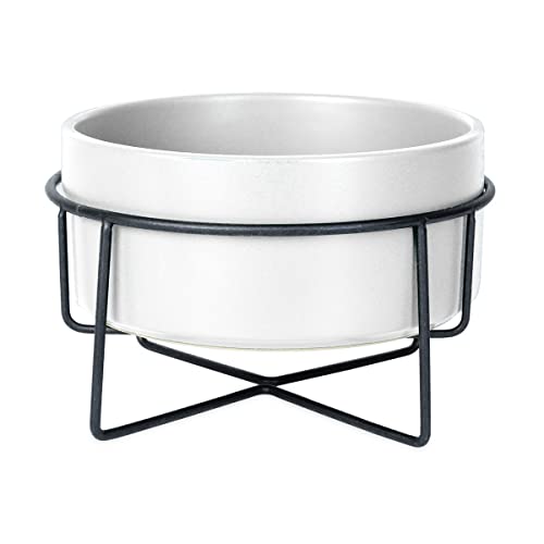 WUFY Leo Hundenapf mit Ständer für Katzen und Hunde Futternapf Fütterungsschalen aus Keramik Spülmaschinenfest Katzennapf Keramiknapf Futterstation Ø 13 Weiß Cover
