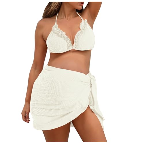 Traje de baño para mujer de dos piezas maternidad bikini conjunto 2 piezas grandes correas espaguetis ajustables Swimwear Tankini cintura embarazada alta playa Natación, blanco, XL