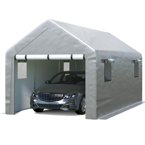 Image of Jocoevol Carport 10x20 FT Enclosed Carport with Roll-up Windows, Portable Garage with Removable Sidewalls & Doors, Car Canopy Tent with Sandbags All-Season Tarp for Car Motorcycle Boat Truck