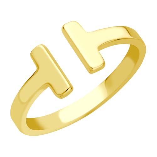 555Jewelry Stainless Steel Rings for Women Double Bar Ring Statement Pinky Promise Ring Jewelry Silver and Gold Rings Wedding Engagement Open Band Ring | US Ring Size 6-8