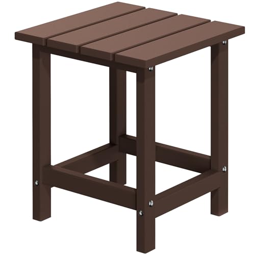 MUCHENGHY Adirondack Outdoor Side Table, 14.7" Patio Side Table, Sturdy HDPE End Table for Backyard, Pool, Porch, Garden, Weather Resistant & Easy Maintenance, Brown