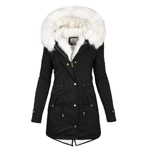 Generisch Winterjacke Damen-Jacken Winter Parka Gefüttert Wintermantel Große Größen Warm Fell Fleece Plüschjacke Elegant Dicke Damenjacke mit Taille Kordelzug (L)