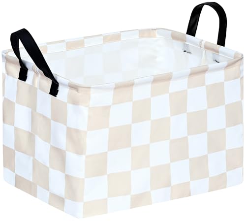 MAIZMZ Beige Check Storage Basket Baby Toys Organizer Bins Decorative Gifts Bakset Waterproof Nursery Hamper Women Storage Cube Kids Laundry Basket...