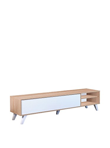 Symbiosis Prism, Tavolino Porta Tv, Rovere Naturale E Bianco 165X40X43,2 Cm