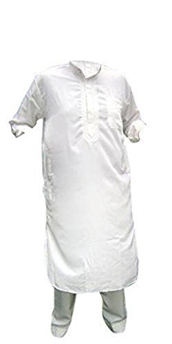 Desert Dress Mens Afghan Pakistani Indian Shalwar Kameez Suit Dress Costume Fancy Formal New Trousers Shirt (White)