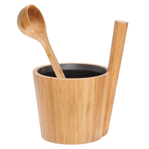 Rento - Saunaeimer Aufgusseimer Saunakübel - Bambus mit Griff - Schwarz - 5 L