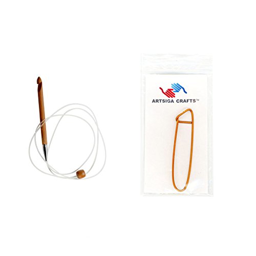 ChiaoGoo Knitting Needles Flexible Crochet Hook 60 inch (152cm) Bamboo Dark Patina Size US M (9mm) Bundle with 1 Artsiga Crafts Stitch Holder 5160-M