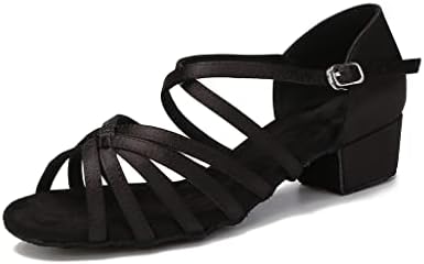 HXYOO Low Heel Practice Womens Ballroom Dance Shoes for Social Beginner Salsa Latin Dancing Wedding Party 1 1/2 inch Heel S05(Black-1.5" Heel,9.5)