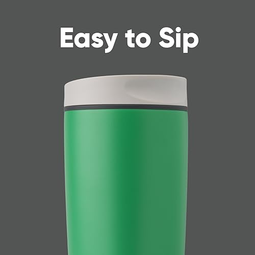 Image of Owala SmoothSip Slider Insulated Stainless Steel Coffee Tumbler, Reusable Iced Coffee Cup, Hot Coffee Travel Mug, BPA Free 20 oz, Grey /Green (Sour Apple)
