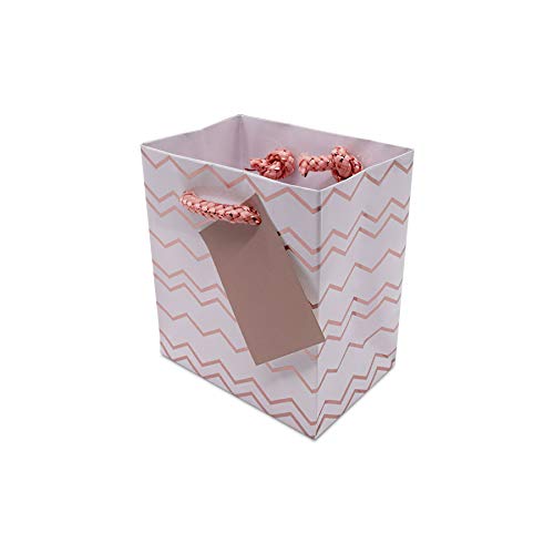 Rose Gold Gift Bags - 12 Pack Mini Metallic Paper Gift Bags With Handles, Chevron, Polka Dot & Stripe, Extra Small Gift Wrap Euro Totes For Birthday Parties, Weddings, Holidays Bulk - 4X4.5X2.75 #TOP1