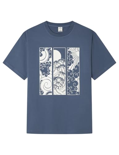 Springfield Japan Waves Triptych SS Graphic T-Shirt. 100% BCI Cotton Camiseta De Algodón, Azul, L Hombre